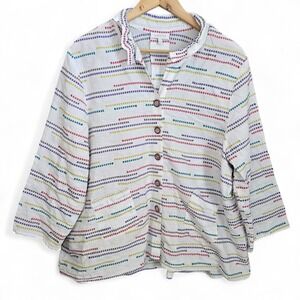 Habitat Top Womens XL White Striped Button Up Tunic Pockets Cotton Casual